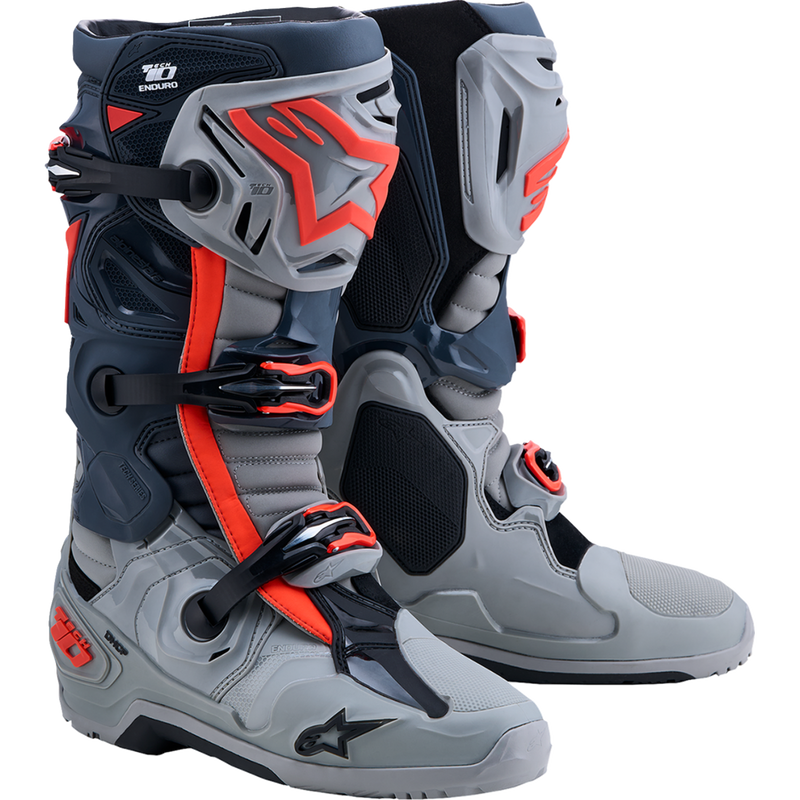 Alpinestars Tech 10 Enduro Boots - Medium Gray/Dark Gray/Fluorescent Red