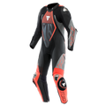 Audax D-Zip - Men's 1-Piece Motorcycle Perforated Leather Suit - Black/Red-Fluo/Anthracite