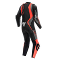 Audax D-Zip - Men's 1-Piece Motorcycle Perforated Leather Suit - Black/Red-Fluo/Anthracite