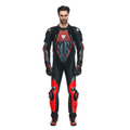 Audax D-Zip - Men's 1-Piece Motorcycle Perforated Leather Suit - Black/Red-Fluo/Anthracite