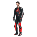 Audax D-Zip - Men's 1-Piece Motorcycle Perforated Leather Suit - Black/Red-Fluo/Anthracite
