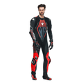 Audax D-Zip - Men's 1-Piece Motorcycle Perforated Leather Suit - Black/Red-Fluo/Anthracite