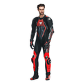 Audax D-Zip - Men's 1-Piece Motorcycle Perforated Leather Suit - Black/Red-Fluo/Anthracite
