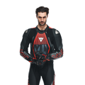 Audax D-Zip - Men's 1-Piece Motorcycle Perforated Leather Suit - Black/Red-Fluo/Anthracite