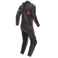 Demon Sprint - Men's One-Piece Perforated Leather Motorcycle Suit - Black/Black/Red-Lava