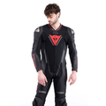 Demon Sprint - Men's One-Piece Perforated Leather Motorcycle Suit - Black/Black/Red-Lava