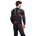 Demon Sprint - Men's One-Piece Perforated Leather Motorcycle Suit - Black/Black/Red-Lava