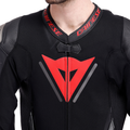 Demon Sprint - Men's One-Piece Perforated Leather Motorcycle Suit - Black/Black/Red-Lava
