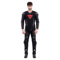 Demon Sprint - Men's One-Piece Perforated Leather Motorcycle Suit - Black/Black/Red-Lava