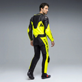 Demon Sprint - Men's One-Piece Perforated Leather Motorcycle Suit - Black/Yellow-Fluo/Yellow-Fluo