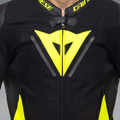 Demon Sprint - Men's One-Piece Perforated Leather Motorcycle Suit - Black/Yellow-Fluo/Yellow-Fluo