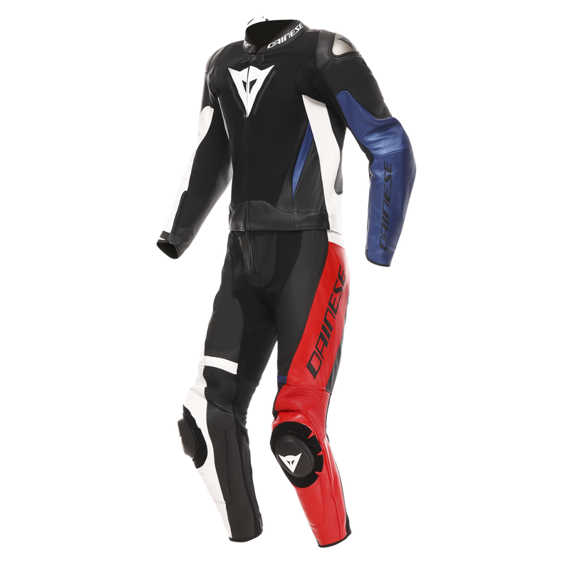 Demon Sprint - Two-Piece Motorcycle Suit In Leather Men - Black/White/Red-Lava