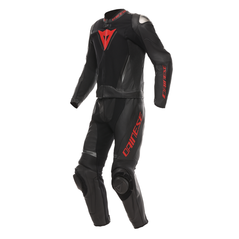 Demon Sprint - Two-Piece Motorcycle Suit In Leather Men - Black/Black/Red-Lava