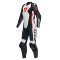 Grobnik - Women's 1-Piece Motorcycle Perforated Leather Suit - Black/White/Red-Fluo