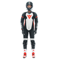 Grobnik - Women's 1-Piece Motorcycle Perforated Leather Suit - Black/White/Red-Fluo