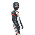Grobnik - Women's 1-Piece Motorcycle Perforated Leather Suit - Black/White/Red-Fluo