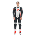 Grobnik - Women's 1-Piece Motorcycle Perforated Leather Suit - Black/White/Red-Fluo