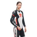 Grobnik - Women's 1-Piece Motorcycle Perforated Leather Suit - Black/White/Red-Fluo