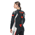 Grobnik - Women's 1-Piece Motorcycle Perforated Leather Suit - Black/White/Red-Fluo
