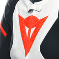 Grobnik - Women's 1-Piece Motorcycle Perforated Leather Suit - Black/White/Red-Fluo