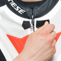 Grobnik - Women's 1-Piece Motorcycle Perforated Leather Suit - Black/White/Red-Fluo