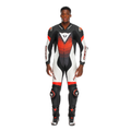 Laguna Seca 6 - Perforated One-Piece Leather Racing Suit - Black/White/Red-Fluo