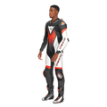 Laguna Seca 6 - Perforated One-Piece Leather Racing Suit - Black/White/Red-Fluo