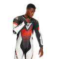 Laguna Seca 6 - Perforated One-Piece Leather Racing Suit - Black/White/Red-Fluo