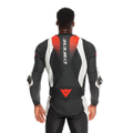 Laguna Seca 6 - Perforated One-Piece Leather Racing Suit - Black/White/Red-Fluo