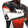 Laguna Seca 6 - Perforated One-Piece Leather Racing Suit - Black/White/Red-Fluo