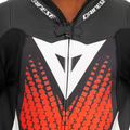 Laguna Seca 6 - Perforated One-Piece Leather Racing Suit - Black/White/Red-Fluo