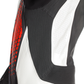 Laguna Seca 6 - Perforated One-Piece Leather Racing Suit - Black/White/Red-Fluo