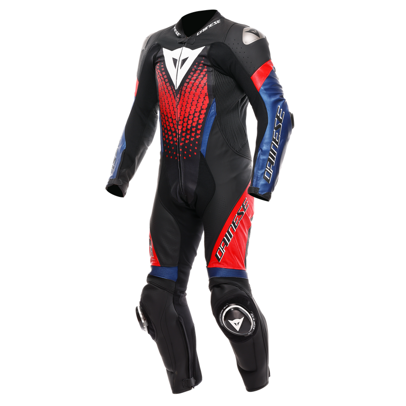 Laguna Seca 6 - Perforated One-Piece Leather Racing Suit - Black/Blue/Red