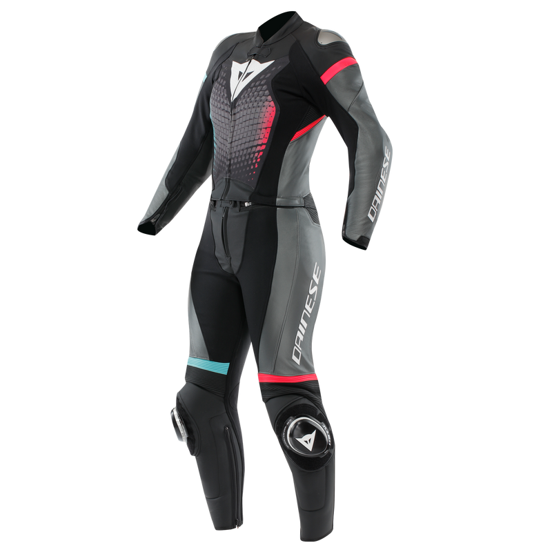 Fulminea - Women's Two-Piece Leather Suit - Black/Anthracite/White