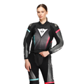 Fulminea - Women's Two-Piece Leather Suit - Black/Anthracite/White
