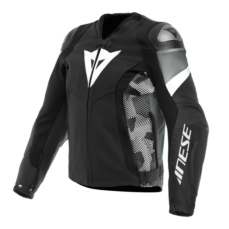 Avro 5 - Men's Motorcycle Leather Jacket - Black/White/Anthracite