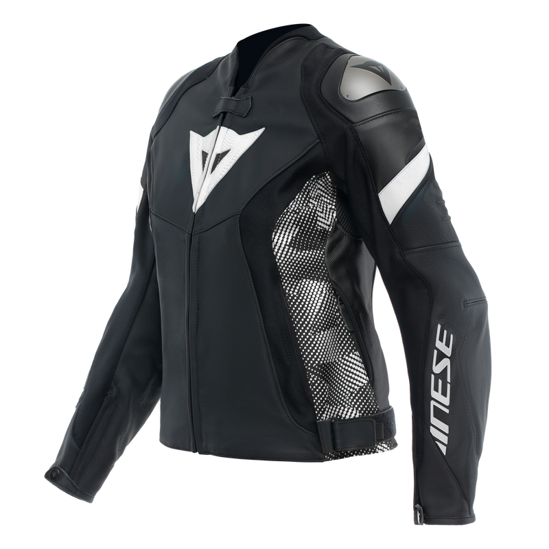 Avro 5 - Women's Motorcycle Leather Jacket - Black/Black/White