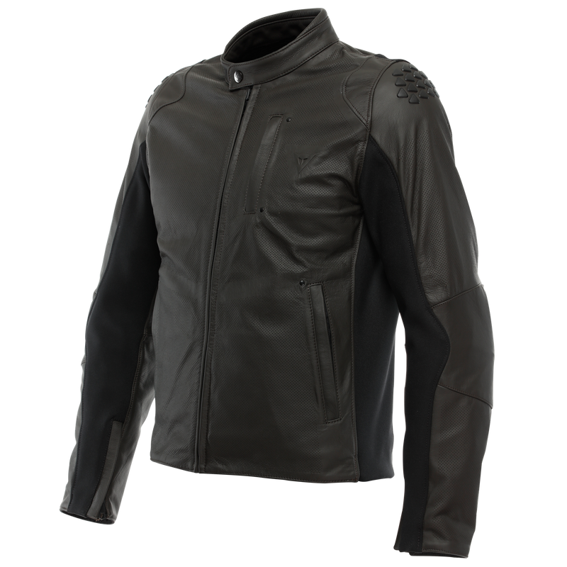 Istrice - Men's Motorcycle Perforated Leather Jacket - Dark-Brown