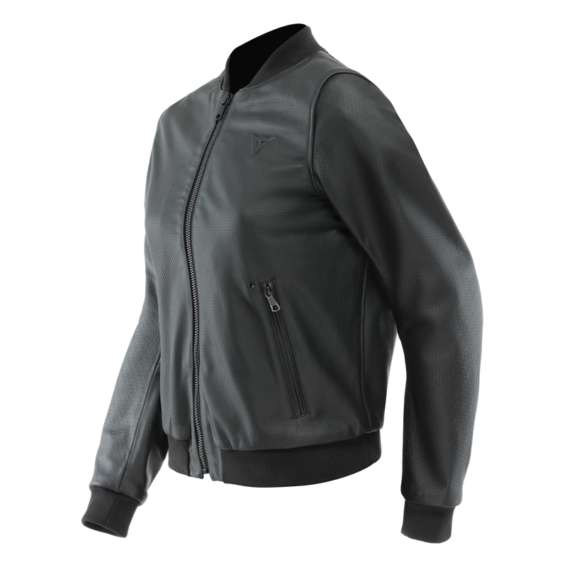 Accento - Women's Motorcycle Perforated Leather Jacket - Black