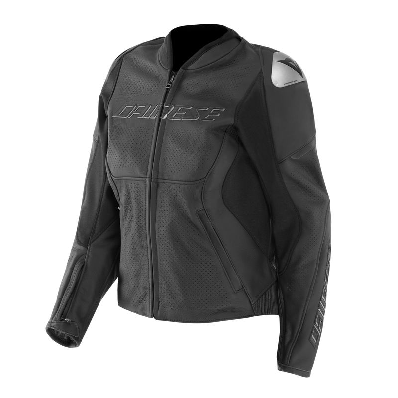 Racing 5 - Women's Perforated Leather Motorcycle Jacket - Black/Black
