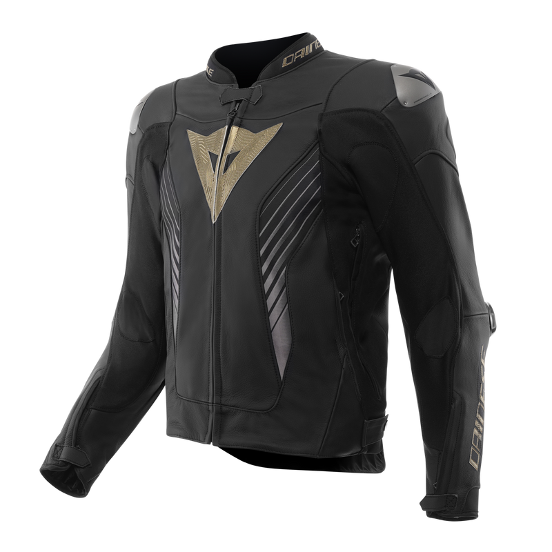 Super Speed 5 - Leather Motorcycle Jacket Men - Black/Black/Gold