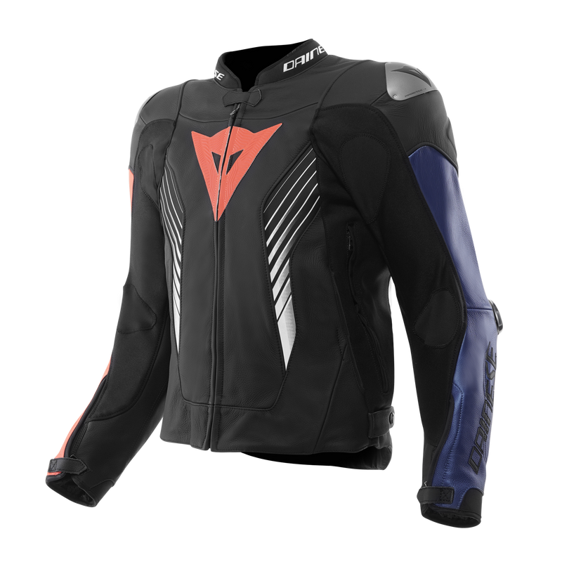 Super Speed 5 - Leather Motorcycle Jacket Men - Black/Blue/Fluo Red