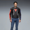 Super Speed 5 - Leather Motorcycle Jacket Men - Black/Blue/Fluo Red