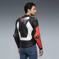 Super Speed 5 - Leather Motorcycle Jacket Men - Black/Blue/Fluo Red