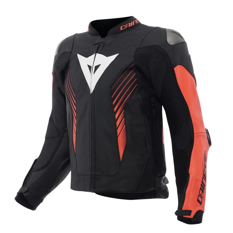 Super Speed 5 - Leather Motorcycle Jacket Men - Black/Red-Fluo/White