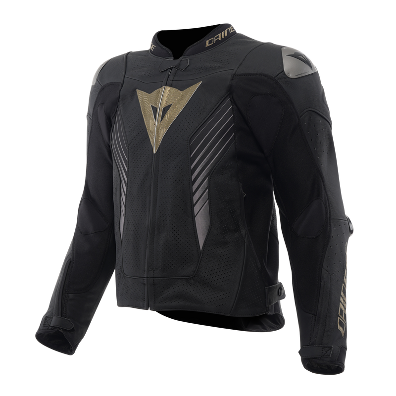 Super Speed 5 - Perforated Leather Motorcycle Jacket Men - Black/Black/Gold