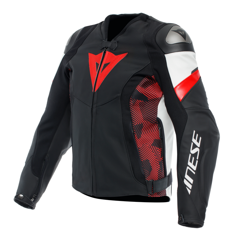 Avro 5 - Men's Motorcycle Leather Jacket - Black/Red-Lava/White