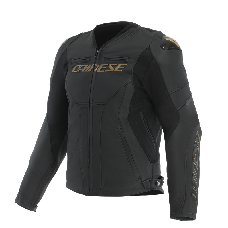 Racing 5 - Men Leather Motorcycle Jacket - Black/Gold