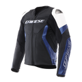 Racing 5 - Men Leather Motorcycle Jacket - White/Blue/Black