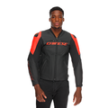 Racing 5 - Men Leather Motorcycle Jacket - Black/Black/Red-Fluo